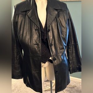 Ladies vintage black leather blazer style coat from Wilson Leather (circa 1995).